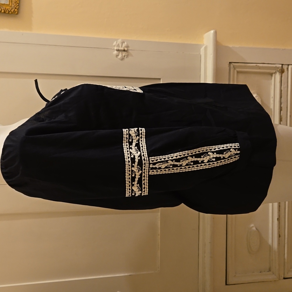 NWT Charter Club black cotton top with white embroidery Sz 2P - Picture 3 of 7